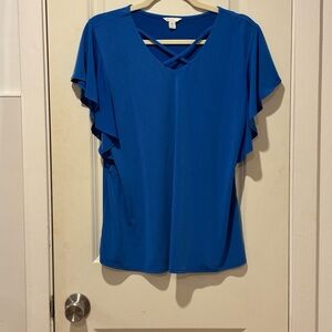 Elegant Blue Flutter Sleeve Blouse